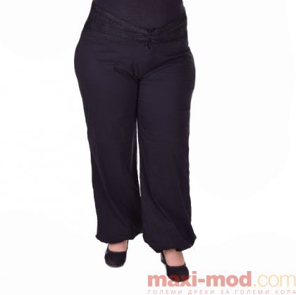 Дамски панталон с дантелен колан макси размер
