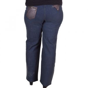 Дамски дънки с кожена апликация макси размер