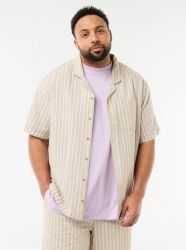 Мъжка ленена риза с къс ръкав макси размер