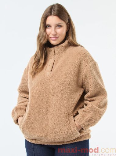Дамска блуза шерпа с висока яка голям размер