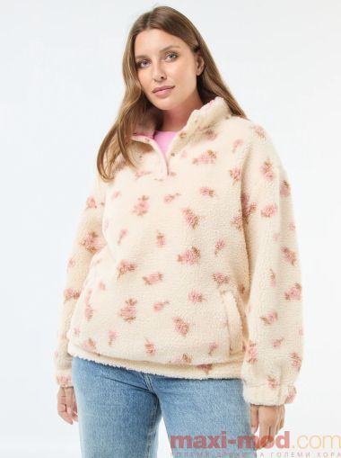 Дамска блуза шерпа с висока яка голям размер