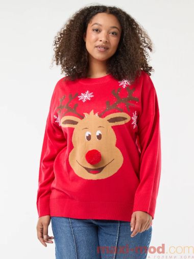 Дамски коледен пуловер макси размер