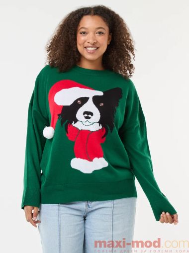 Дамски коледен пуловер макси размер