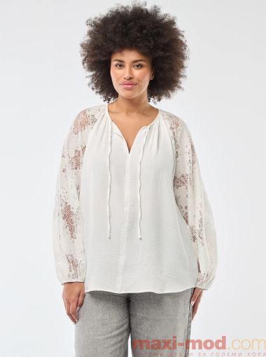 Голям размер дамска блуза с дантелени ръкави