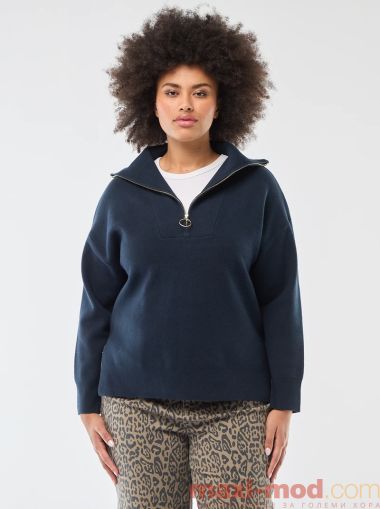 Дамски пуловер с висока яка с цип 