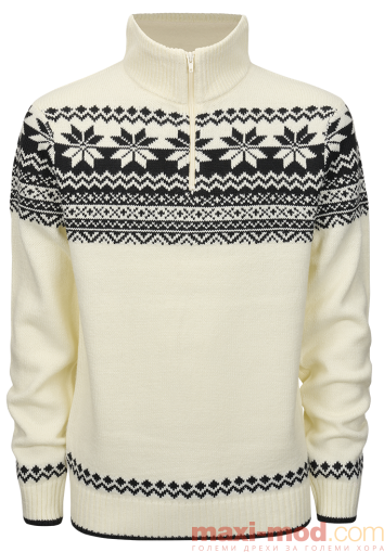 Мъжки плетен пуловер с висока яка с цип тип "Норвежки"