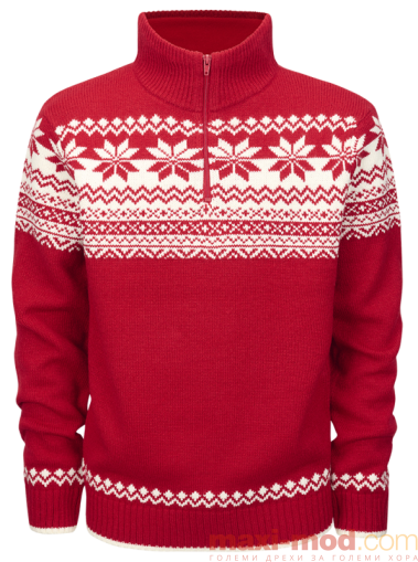 Мъжки плетен пуловер с висока яка с цип тип "Норвежки"