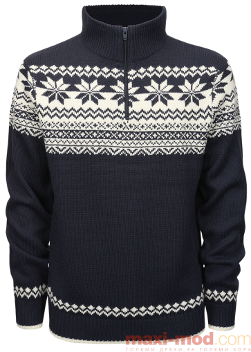 Мъжки плетен пуловер с висока яка с цип тип "Норвежки"