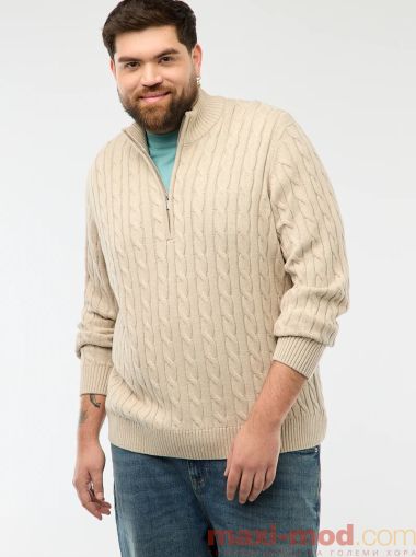 Мъжки плетен пуловер с висока яка и цип