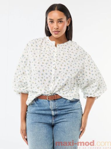 Дамска риза с кръгло деколте и дълъг ръкав