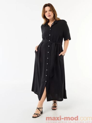 Рокля с къс ръкав и колан на талията