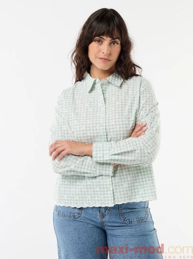 Риза с бродерия на капси и вълнообразни детайли