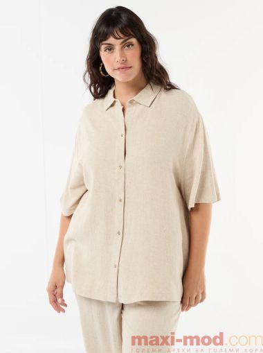Дамска ленена риза с къс ръкав
