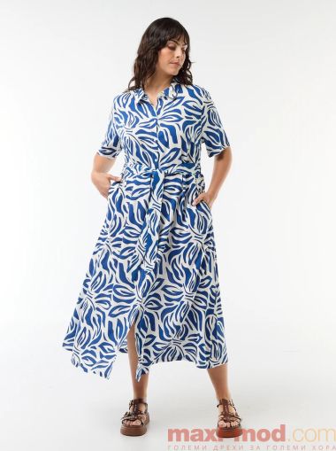 Рокля  с къс ръкав и кафява на бели точки