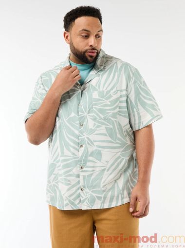 Мъжка ленена риза с къс ръкав макси размер