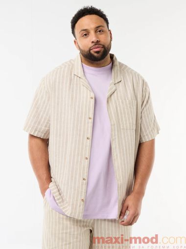 Мъжка ленена риза с къс ръкав макси размер