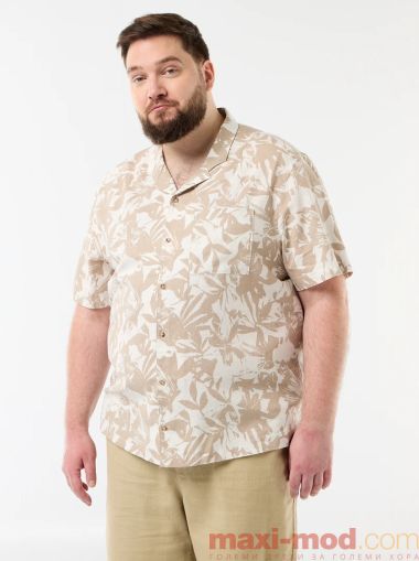 Мъжка ленена риза с къс ръкав макси размер