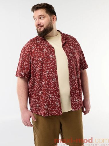 Мъжка ленена риза с къс ръкав макси размер