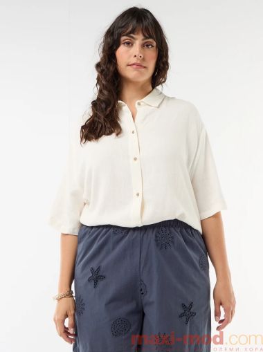 Дамска ленена риза с къс ръкав