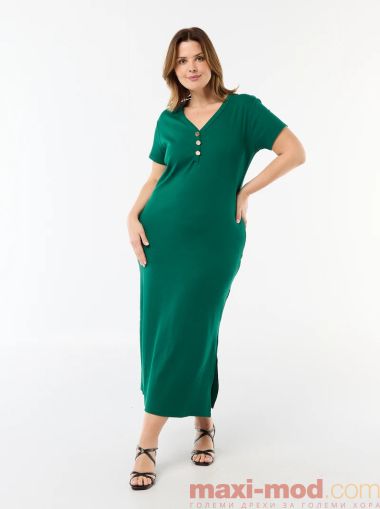 Дълга оребрена рокля с къси ръкави