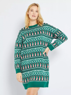 Дамски коледен пуловер-рокля макси размер
