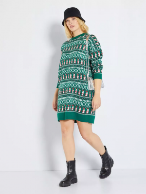 Дамски коледен пуловер-рокля макси размер