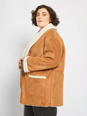 Макис размер палто от изкуствен велур и шерпа