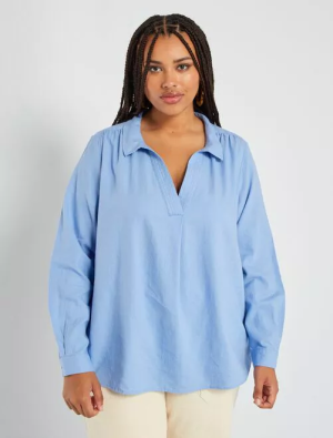 Дамска ленена блуза с V-образно деколте