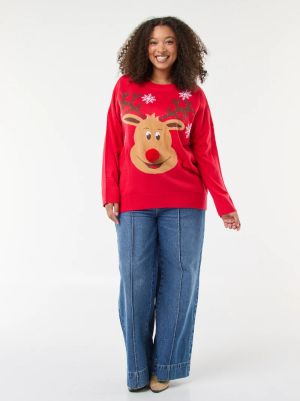 Дамски коледен пуловер макси размер