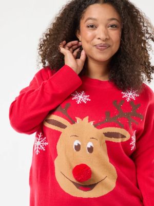 Дамски коледен пуловер макси размер