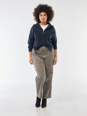 Дамски пуловер с висока яка с цип 