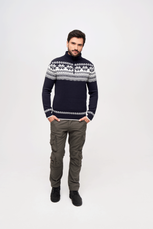 Мъжки плетен пуловер с висока яка с цип тип "Норвежки"
