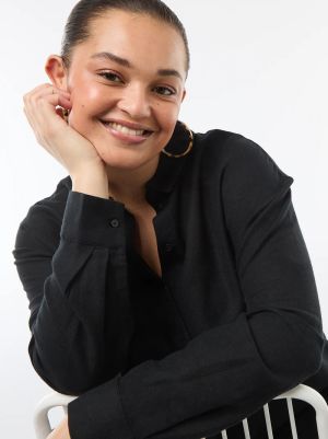 Ефирна риза дълъг ръкав  от ленен и памук