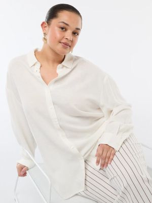 Ефирна риза дълъг ръкав  от ленен и памук