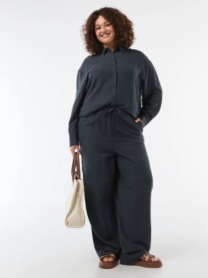 Дамски панталон с прав крачол от ленена смес