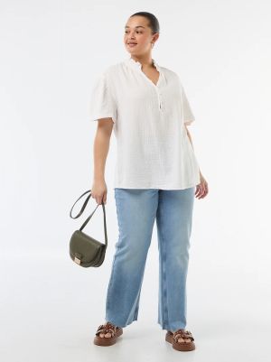 Дамска блуза от памучен плат с набрана яка