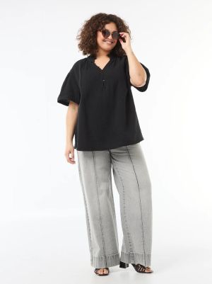 Дамска блуза от памучен плат с набрана яка