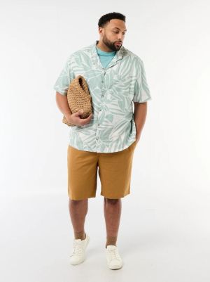 Голям размер мъжки ленени бермуди