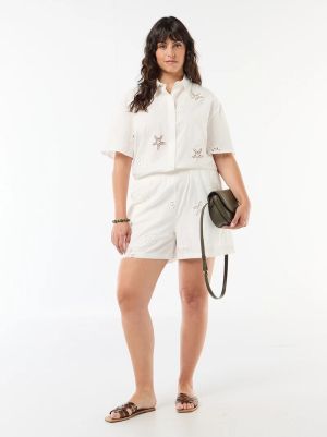 Памучна риза с ажурен мотив