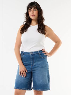 Дънкови бермуди с висока талия