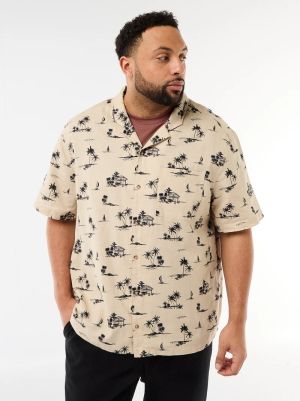 Мъжка ленена риза с къс ръкав макси размер