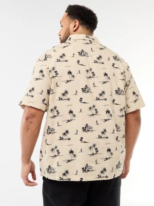 Мъжка ленена риза с къс ръкав макси размер