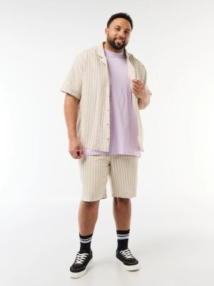 Мъжка ленена риза с къс ръкав макси размер