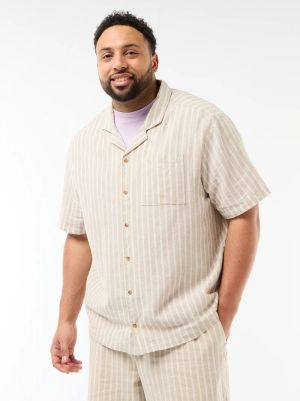 Мъжка ленена риза с къс ръкав макси размер