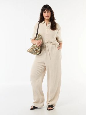 Широк дамски панталони от ленена смес 