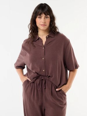 Дамска ленена риза с къс ръкав